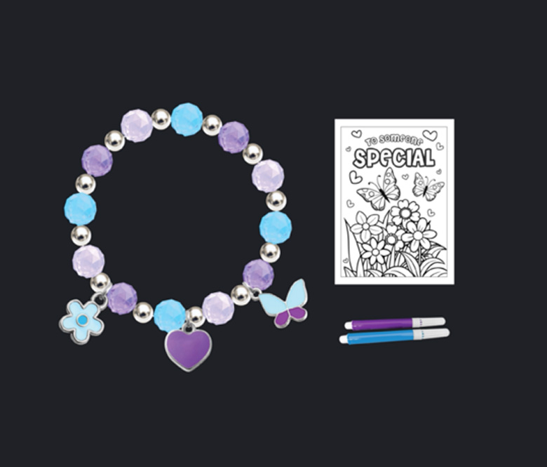 Butterfly Bracelet and a card to someone special with blue and purple markers